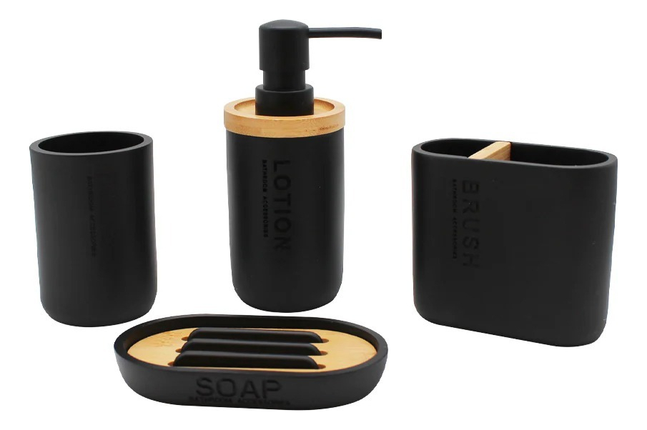 Set Accesorios De Baño Moderno 4 Piezas Resina Bambu Stretto - Imagen 2