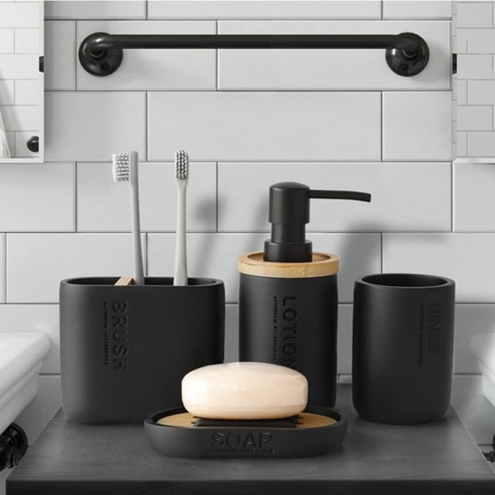 Set Accesorios De Baño Moderno 4 Piezas Resina Bambu Stretto - Imagen 6