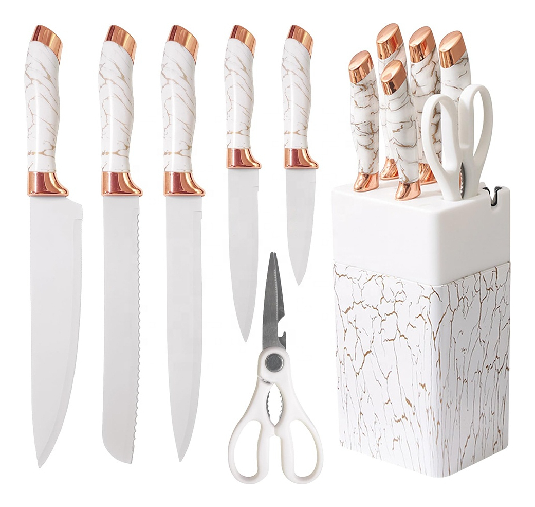 Set Cuchillos De Cocina 7 Piezas Con Bloque Diseño De Mármol - Imagen 8