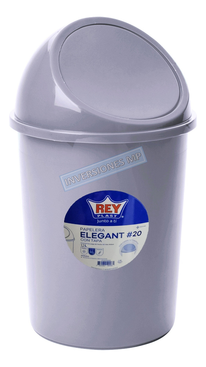 Basurero Con Tapa De Cierre Automático 12 Litros Reyplast - Imagen 2