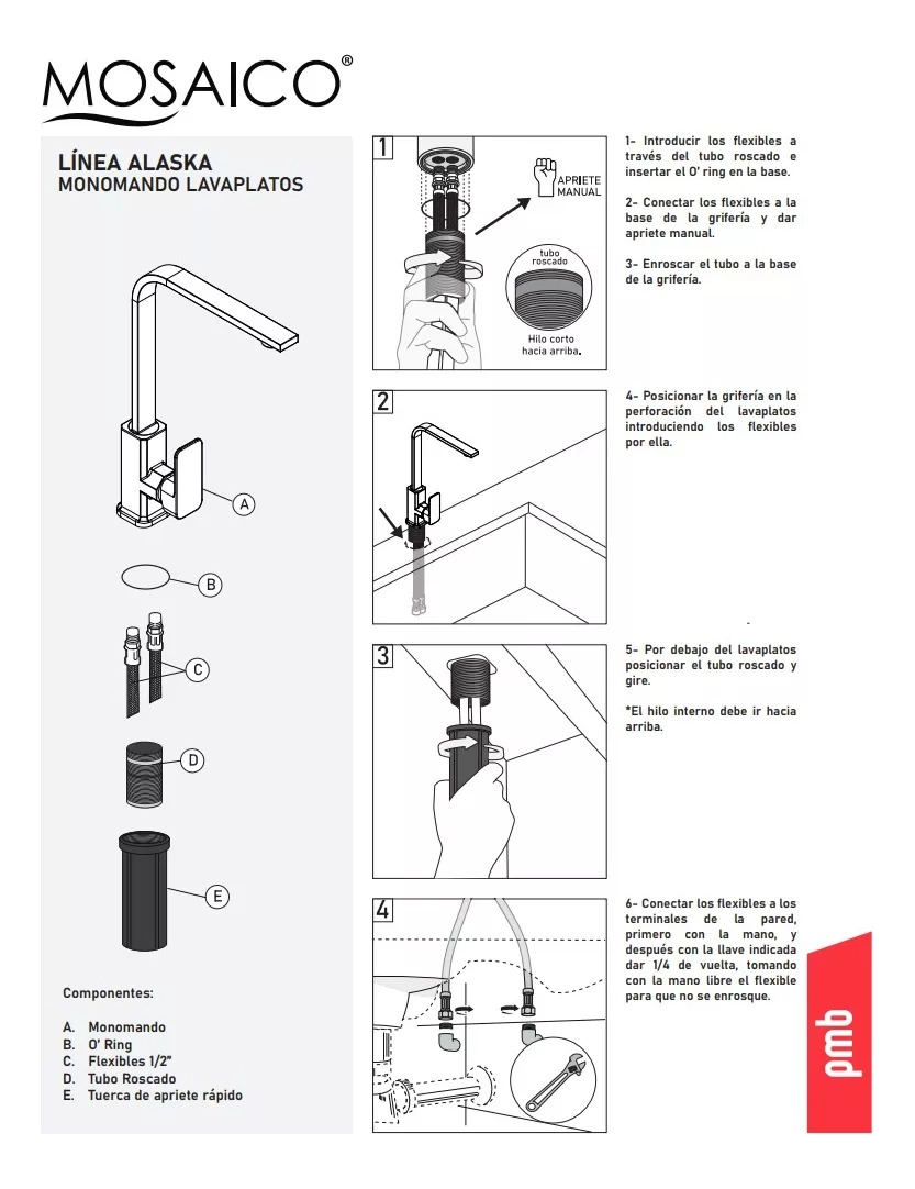 Monomando Grifo Llave Lavaplatos Fregadero Alaska - Imagen 8
