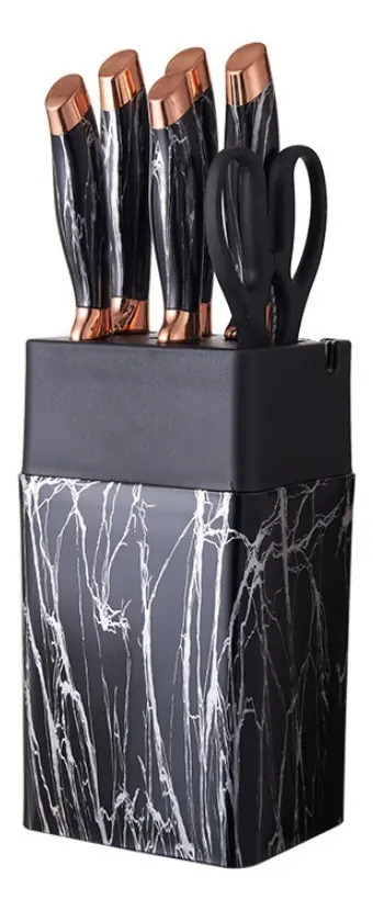 Set Cuchillos De Cocina 7 Piezas Con Bloque Diseño De Mármol - Imagen 6