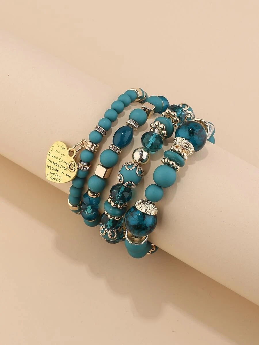 Pulsera Con Cuenta Con Corazón Set 4 Piezas Pnl - Imagen 4