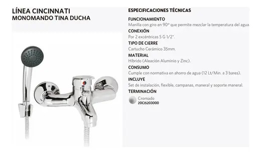 Monomando Llave Grifo Para Tinaduch Modelo Cincinnati Pmb - Imagen 3