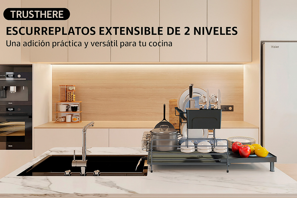Secaplatos Escurridor De 2 Niveles Con Bandeja Extensible - Imagen 5