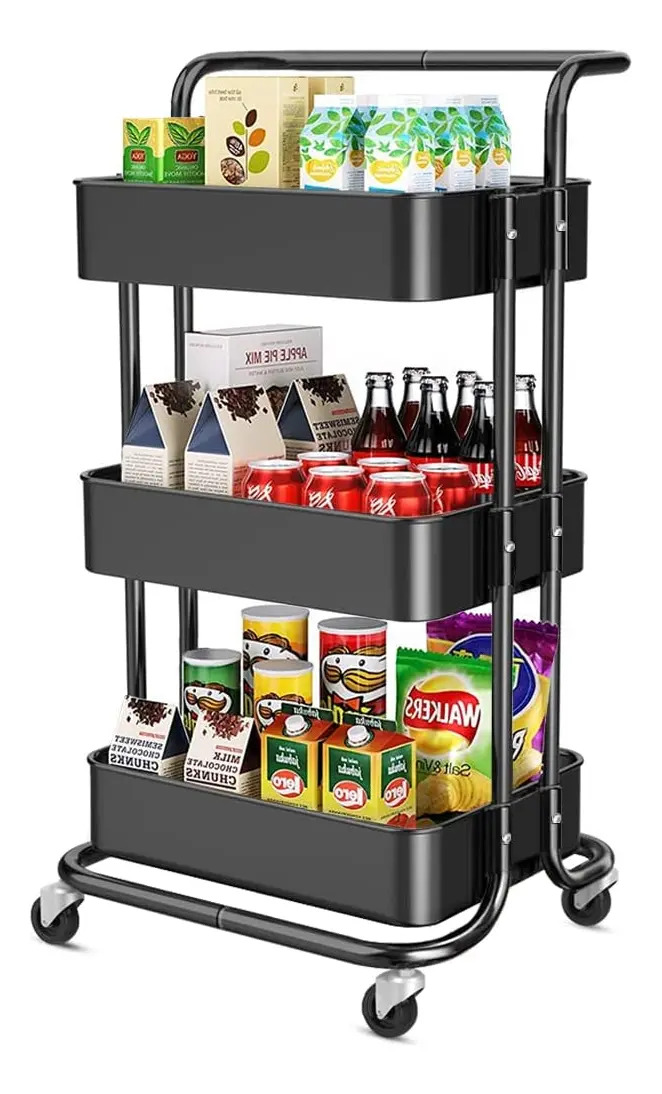 Carro Estante Organizador Con 3 Niveles Y Ruedas Metalico - Imagen 3