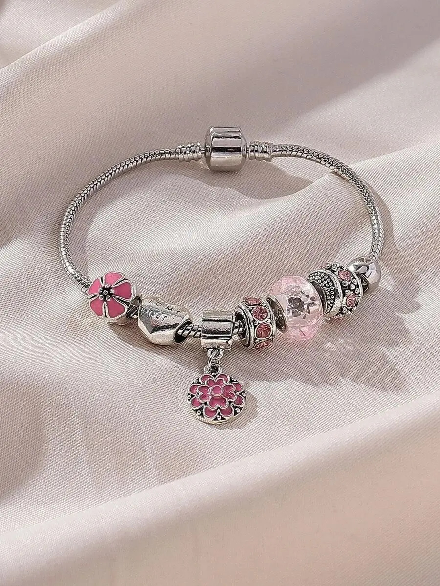 Pulsera Diseño Elegante De Flores Y Diamantes De Metal Pnl - Imagen 4