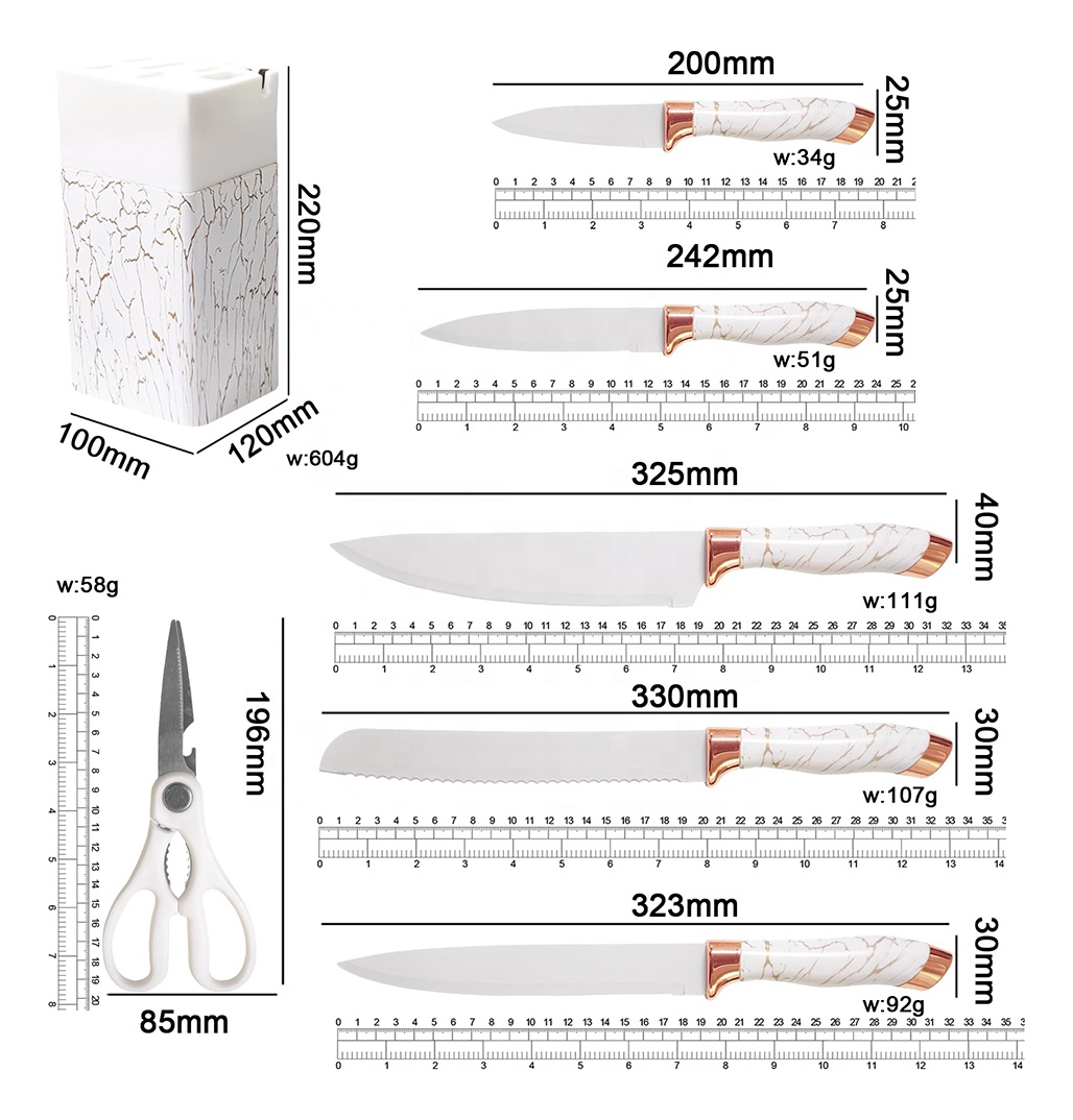 Set Cuchillos De Cocina 7 Piezas Con Bloque Diseño De Mármol - Imagen 15
