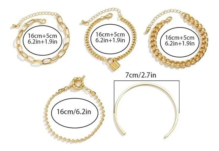 Pulsera Cadena Brazalete Elegante Con Cerradura 5 Piezas Pnl - Imagen 3