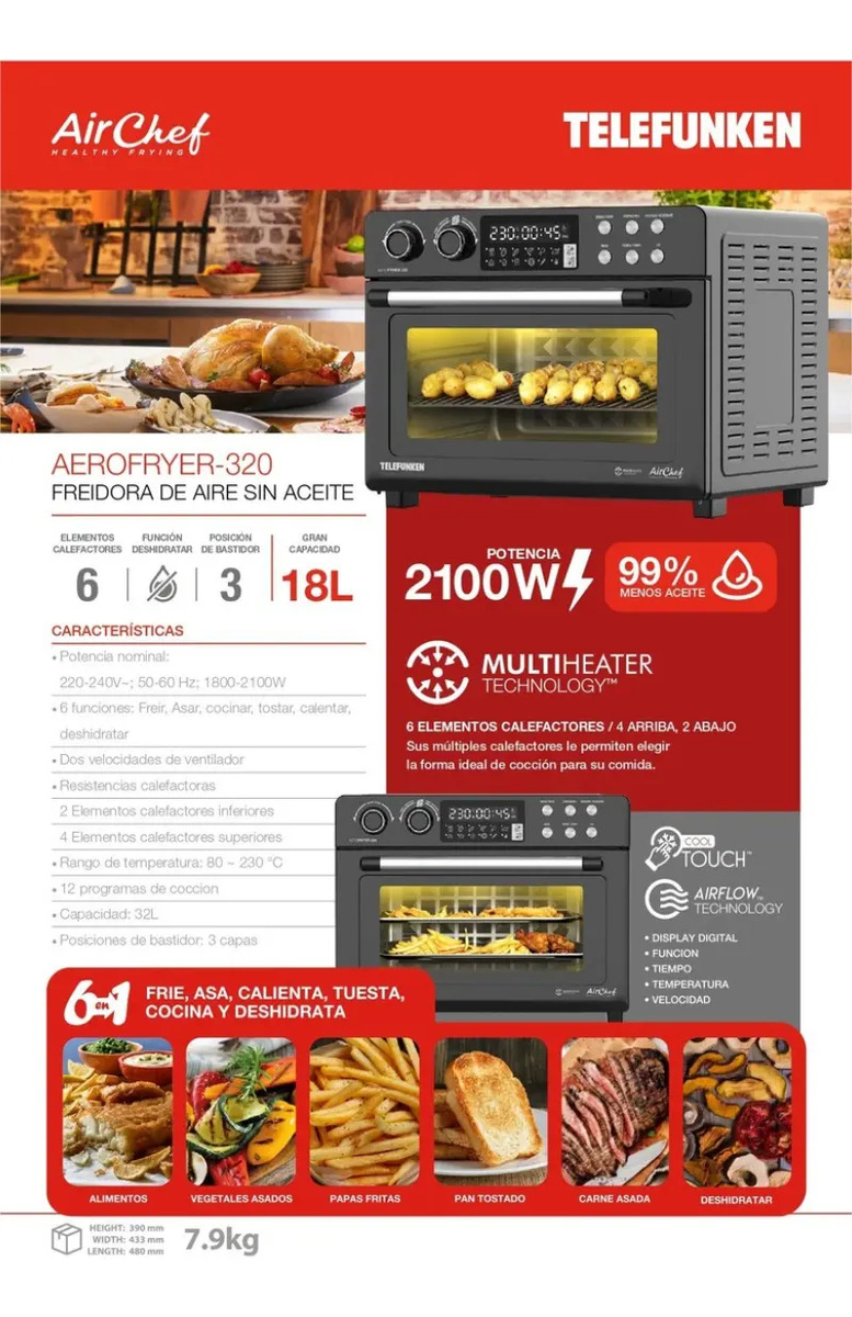 Horno Y Freidora De Aire 2 En 1 Telefunken 2100w 32 L - Imagen 10