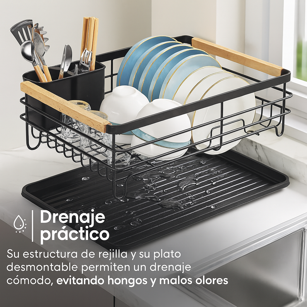 Secaplatos Escurridor Platera Acero Carbono Con Cubiertero - Imagen 5