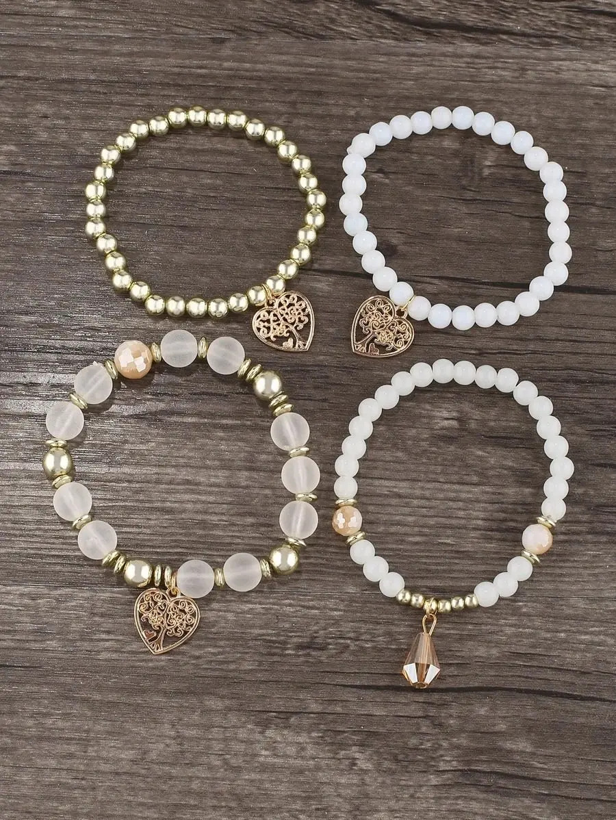 Pulsera Set 4 Piexzas Elegante + Accesorio De Corazón Pnl - Imagen 3