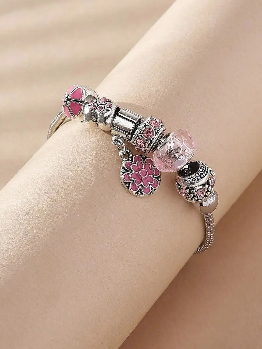 Pulsera Diseño Elegante De Flores Y Diamantes De Metal Pnl - Imagen 3