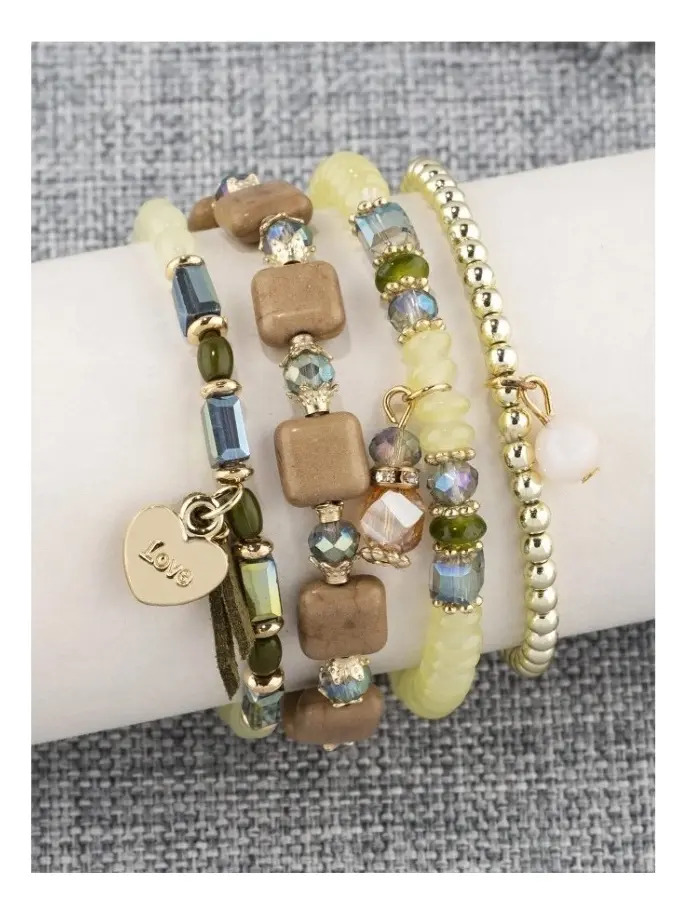 Pulsera Elegante Corazón Con Detalle Letras Set 4 Pcs Pnl - Imagen 4