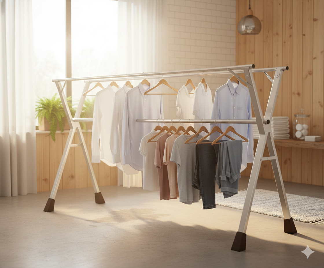 Tendedero De Ropa Plegable Modelo X Extensible  de 1,43 Mts a 2,28 Mts