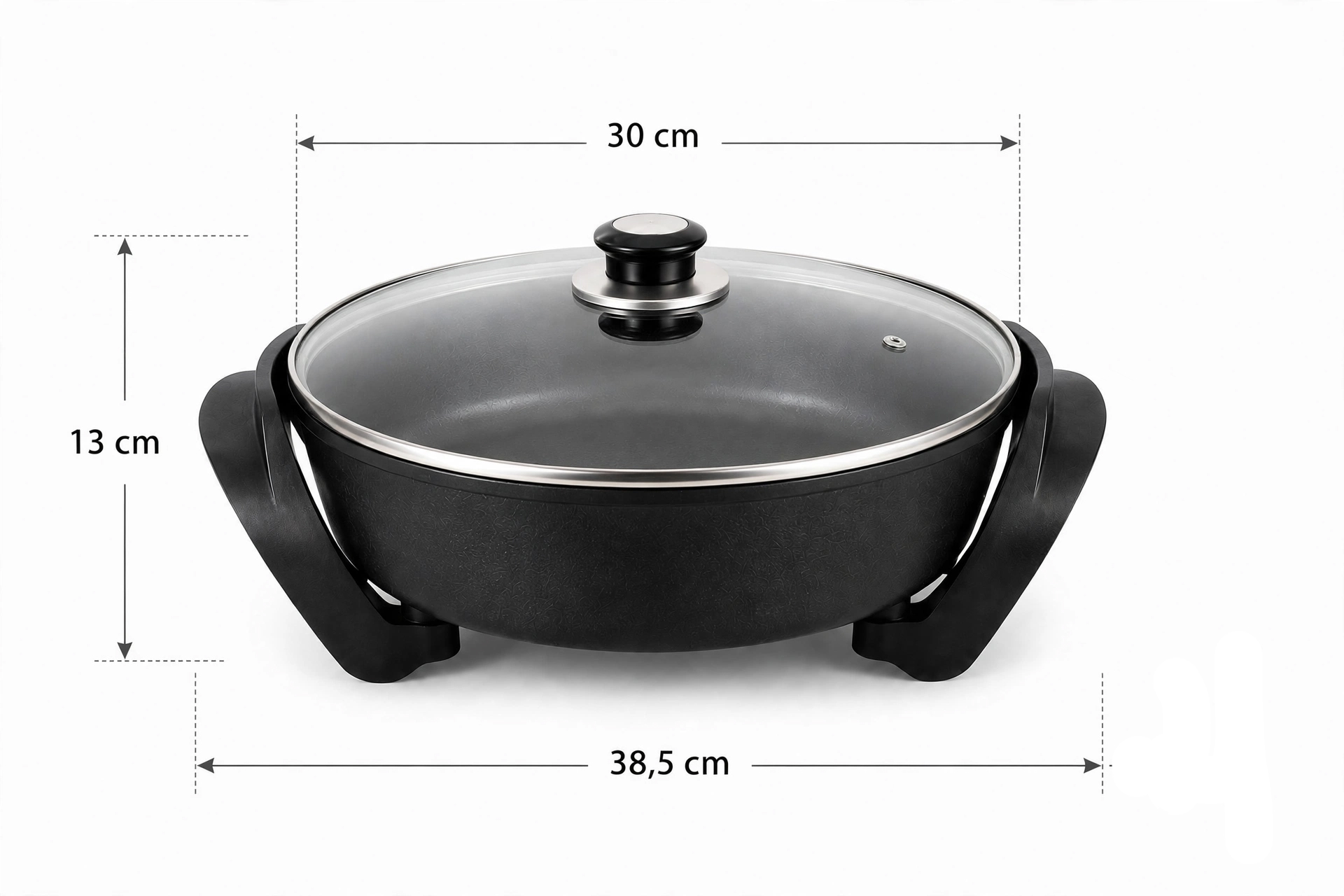 Sartén Eléctrico Multifunción De aluminio SOKANY 30 cm 1500W Antiadherente con Tapa de Vidrio Capacidad 5 Litros Color Negro - Imagen 8