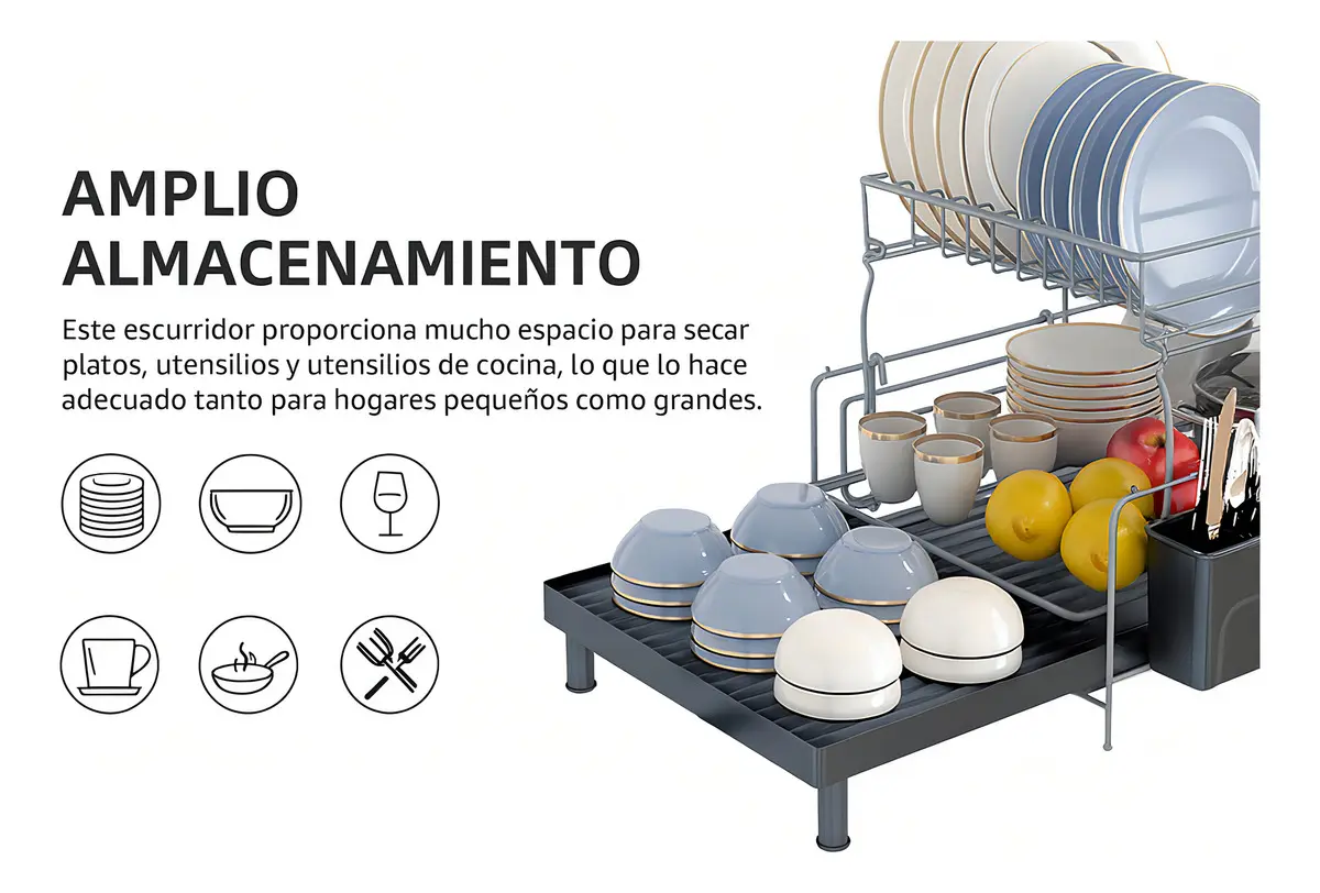 Secaplatos Escurridor De 2 Niveles Con Bandeja Extensible - Imagen 3