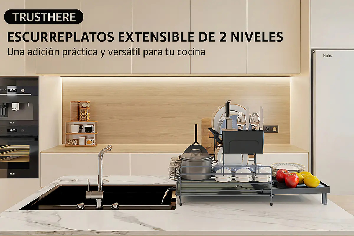Secaplatos Escurridor De 2 Niveles Con Bandeja Extensible - Imagen 4