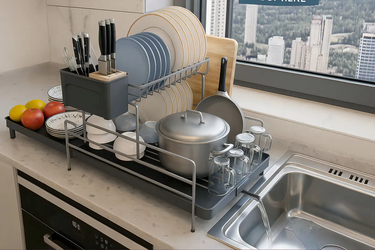 Secaplatos Escurridor De 2 Niveles Con Bandeja Extensible - Imagen 5