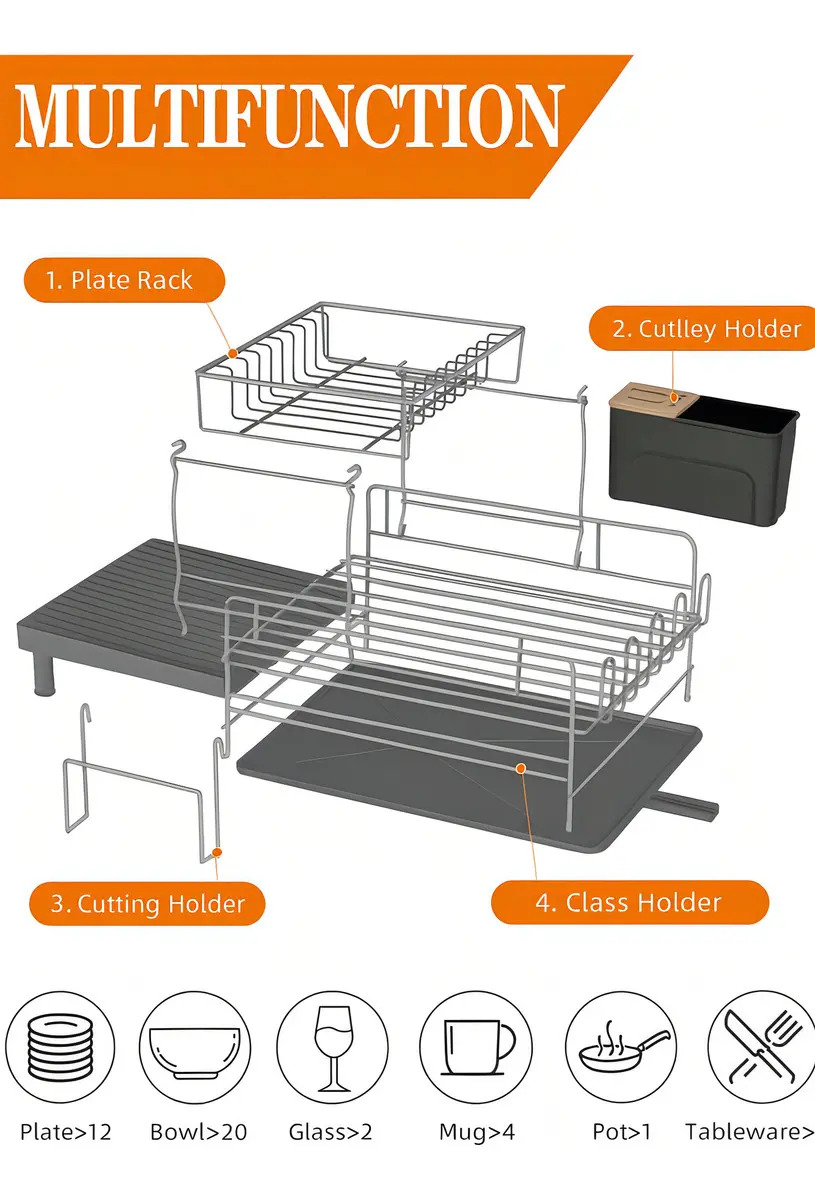 Secaplatos Escurridor De 2 Niveles Con Bandeja Extensible - Imagen 8