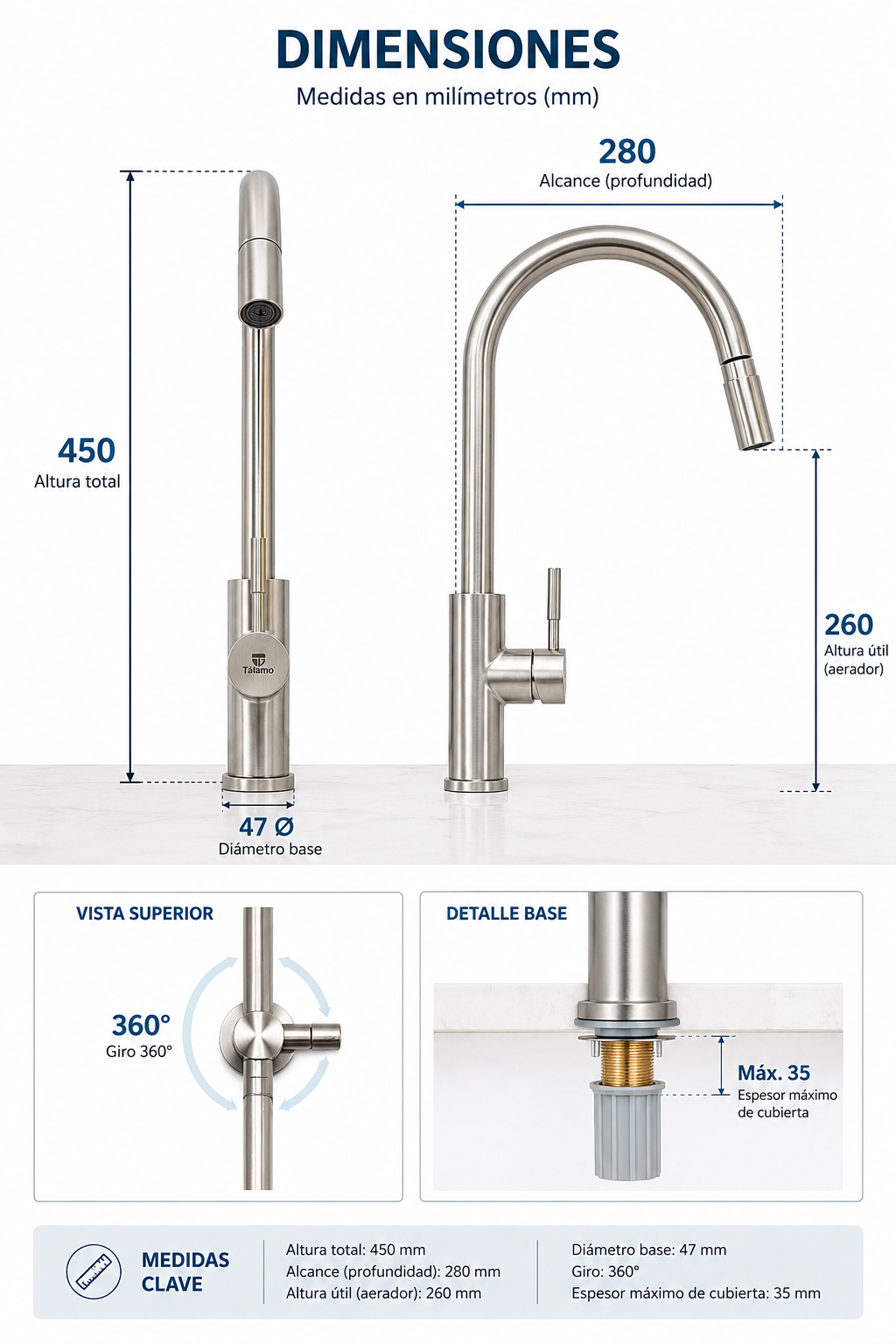 Monomando Llave Grifo Extraible Para Lavaplatos Modelo Modern Inox Marca Taumm - Imagen 7
