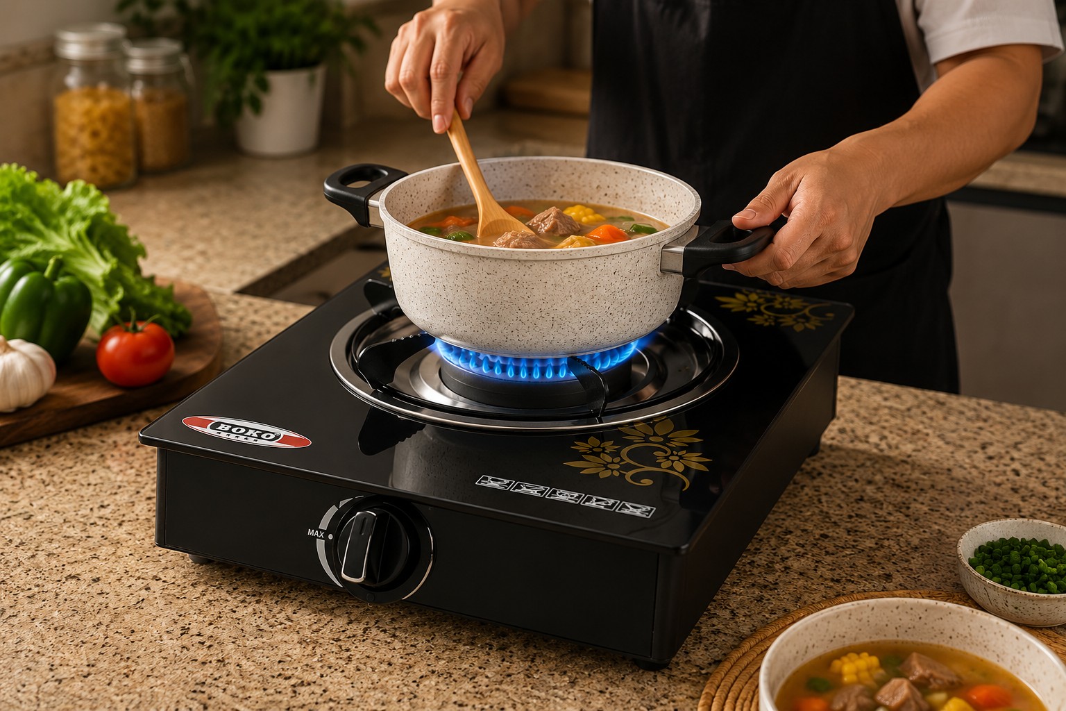 Cocina A Gas De 1 Plato Vidrio Templado Marca New Line - Imagen 7