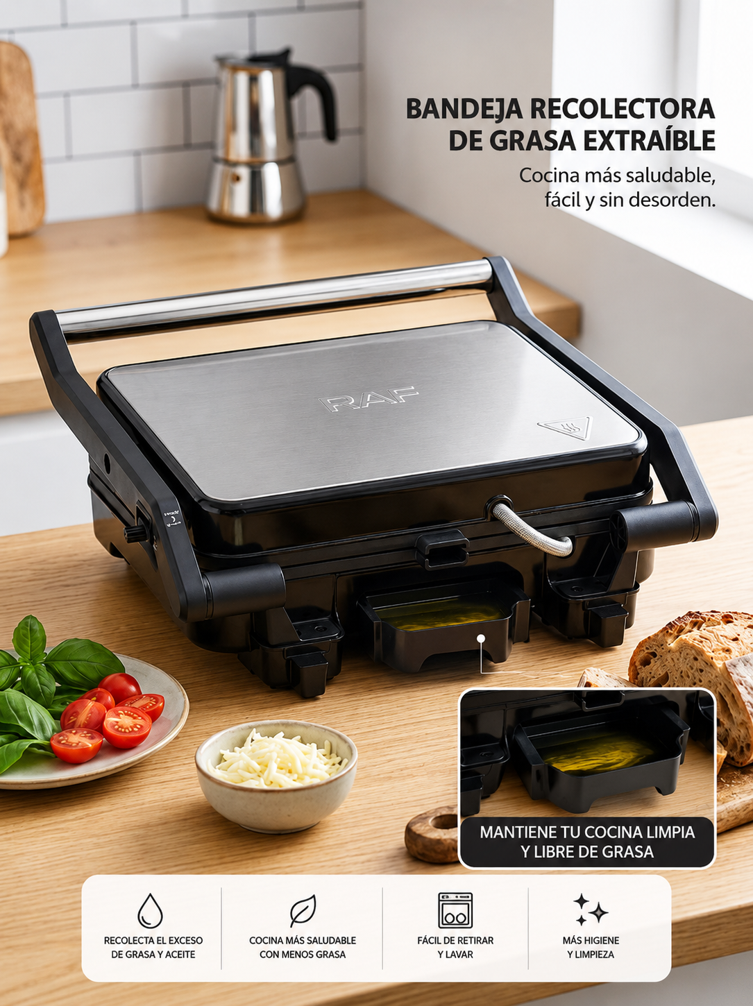 Tostador Panini Plancha Parrillera 2000W Con Grill - Imagen 7