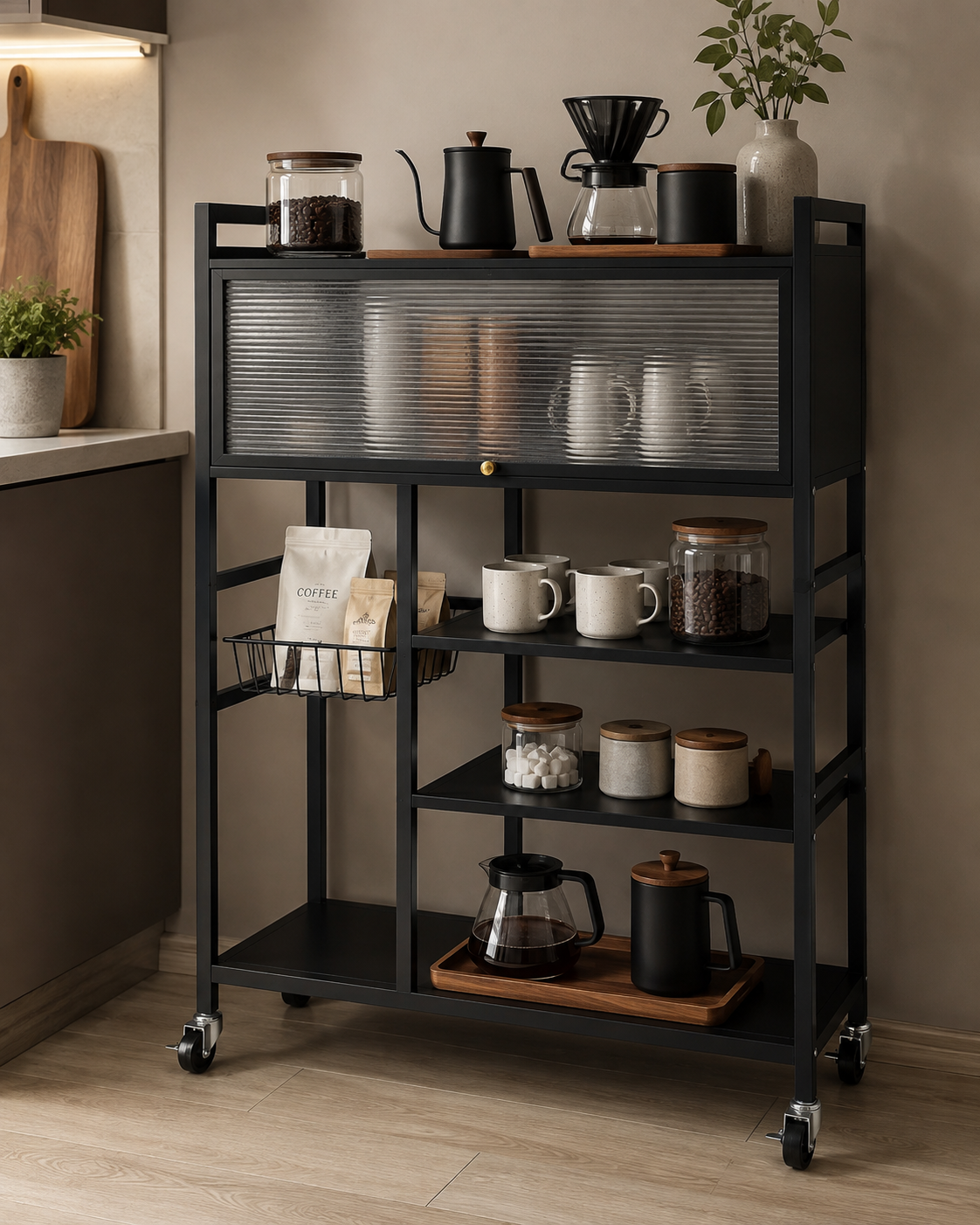 Estante Organizador Multiuso de Cocina con Gabinete y Ruedas - Imagen 7