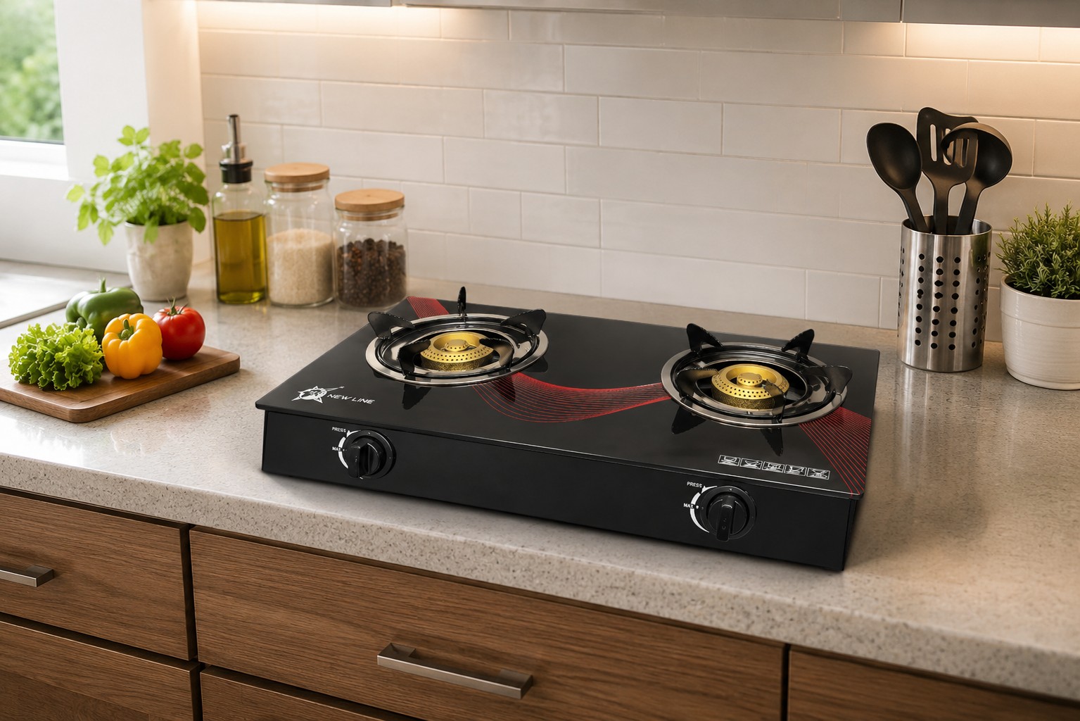Cocina A Gas Con 2 Platos Vidrio Templado Marca New Line