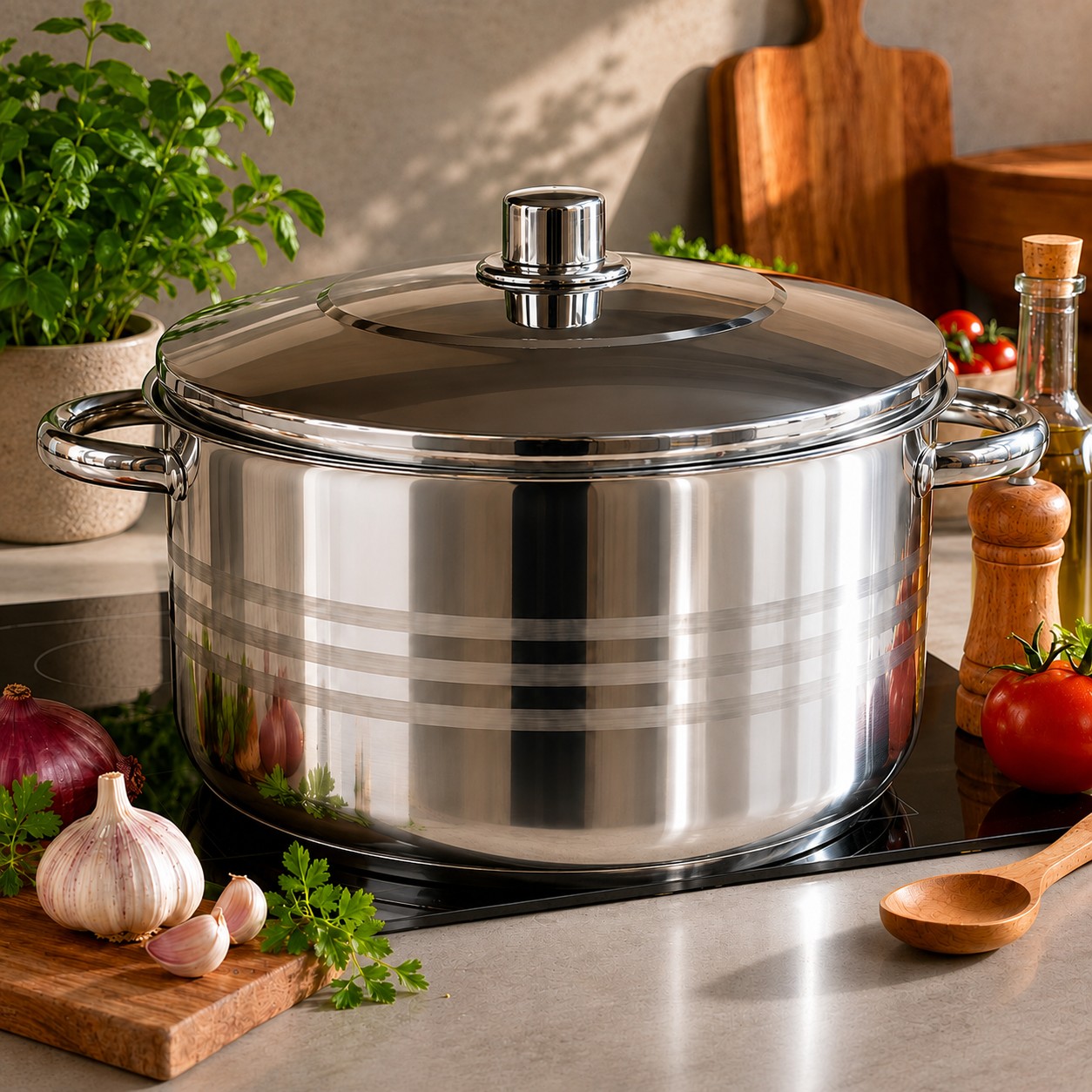 Cacerola Acero Inoxidable Alta 32 Cm 15 Litros 0.6 MM Modelo Oslo Marca Vitta