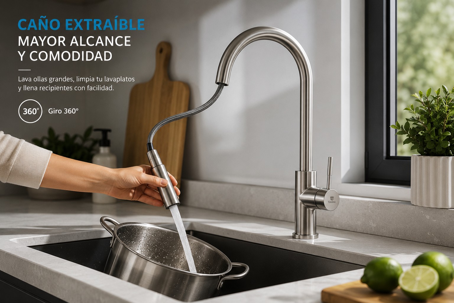 Monomando Llave Grifo Extraible Para Lavaplatos Modelo Modern Inox Marca Taumm - Imagen 4
