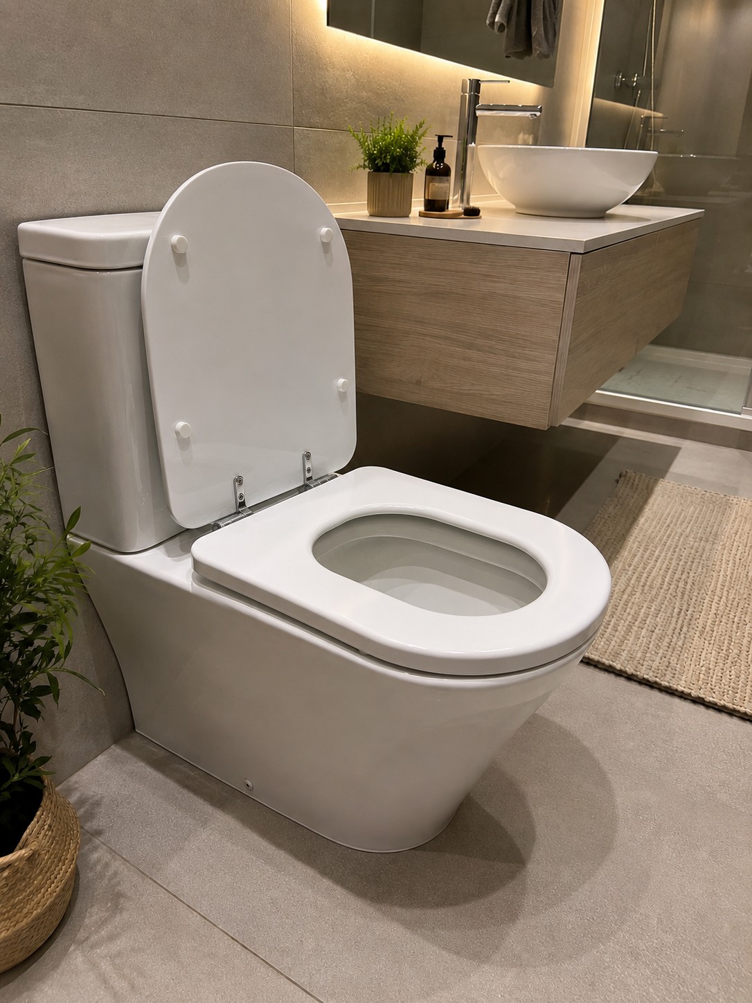 Asiento Tapa WC Elongado De Madera Con bisagras Metalica y Cierre Sueve Modelo Hamburg Marca Taumm - Imagen 6