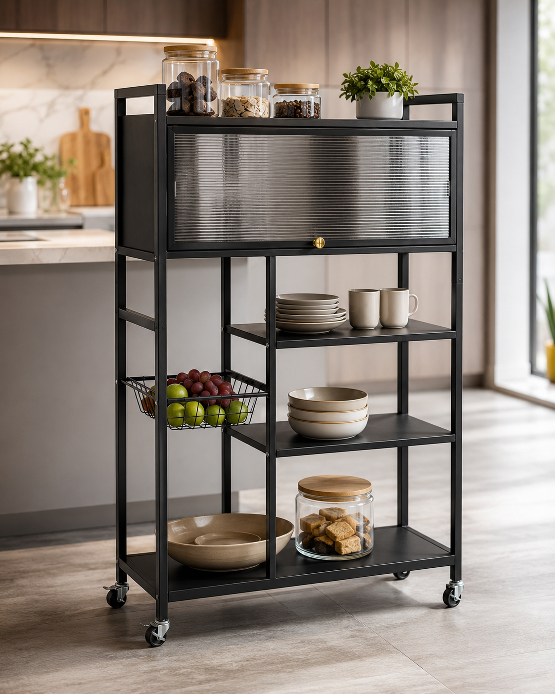 Estante Organizador Multiuso de Cocina con Gabinete y Ruedas - Imagen 6