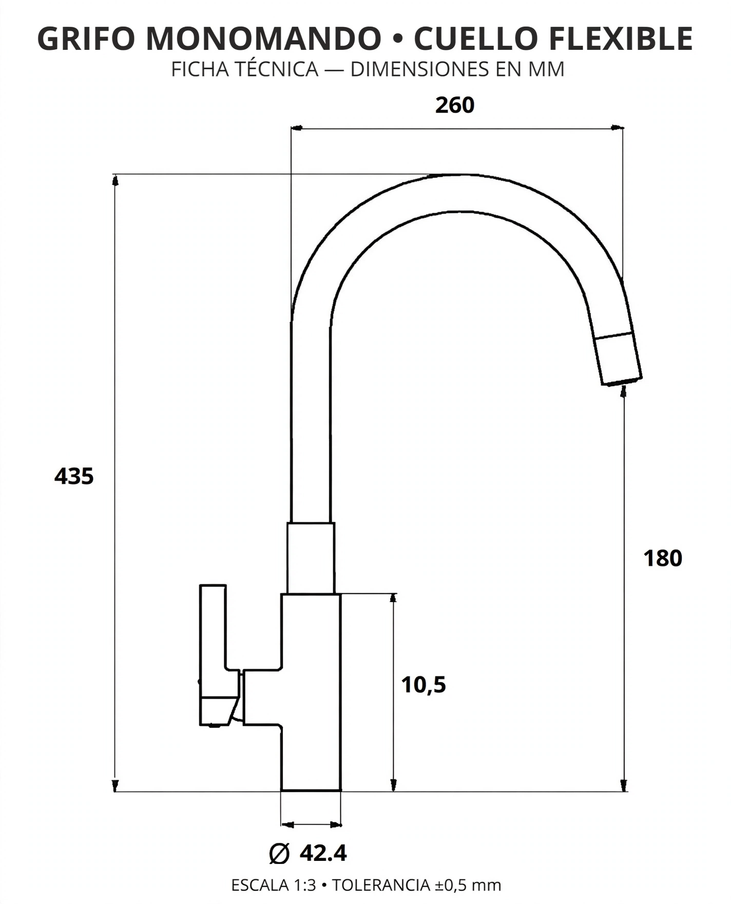 Monomando Llave Grifo Con Cuello Flexible Para Lavaplatos Marca Taumm Color Negro - Imagen 6