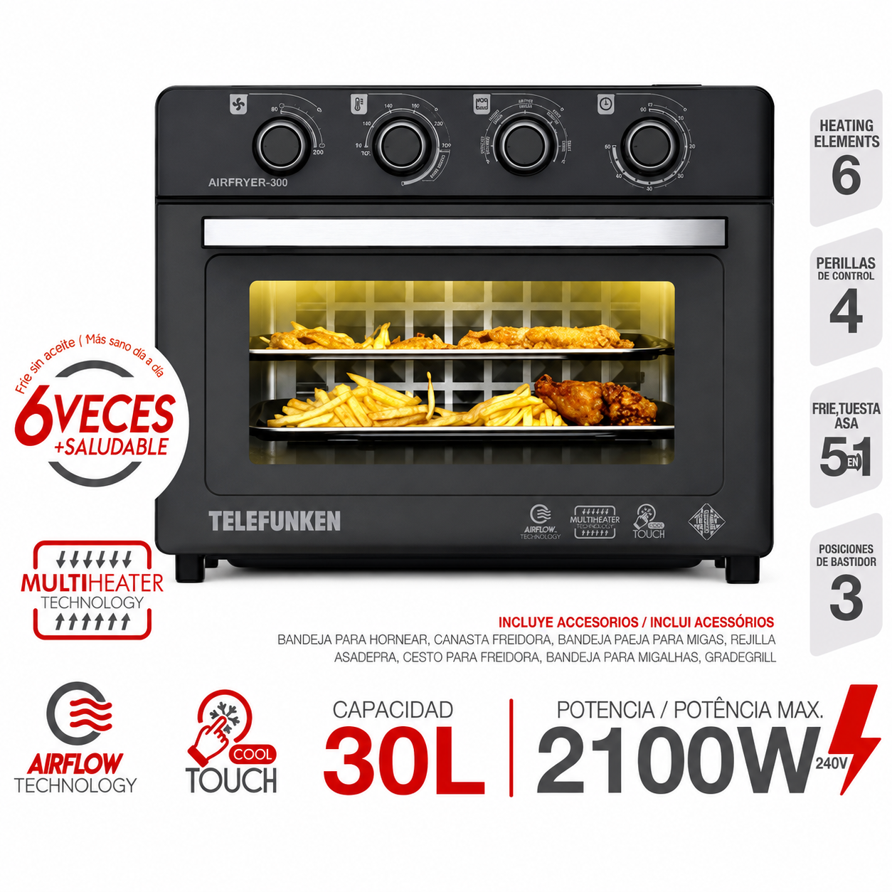 Horno Freidora de Aire Telefunken AeroFryer 300 30L 2100W - Imagen 7