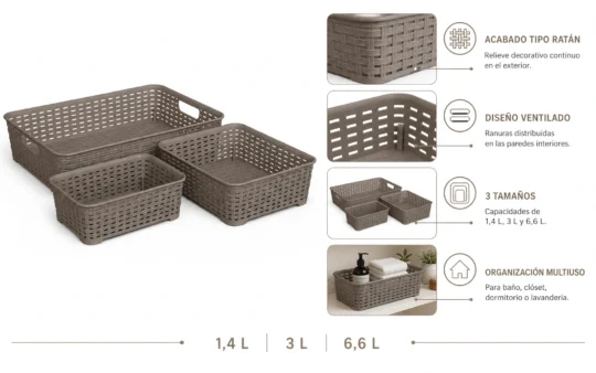 Set de 3 Canastillas Organizadoras Multiuso Tavarua Reyplast