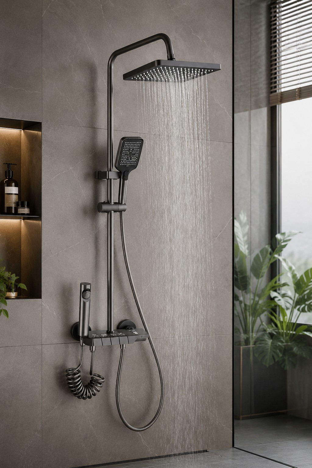 Columna Ducha Con Teclado Modelo Gun Metal Marca Taumm Color Gris Grafito