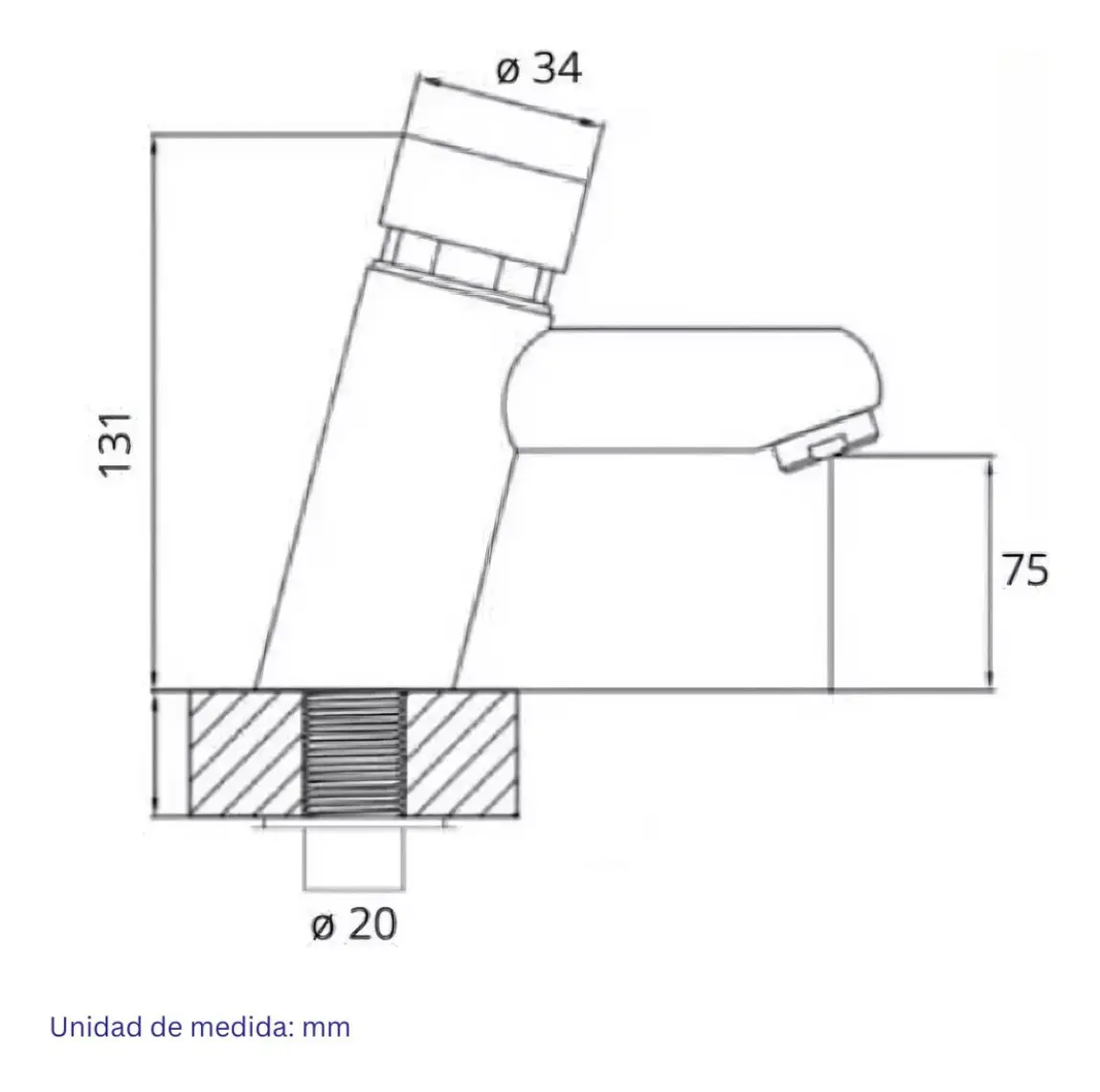 Llave Grifo Lavatorio Temporizada Cilindrica Marca Taumm - Imagen 7