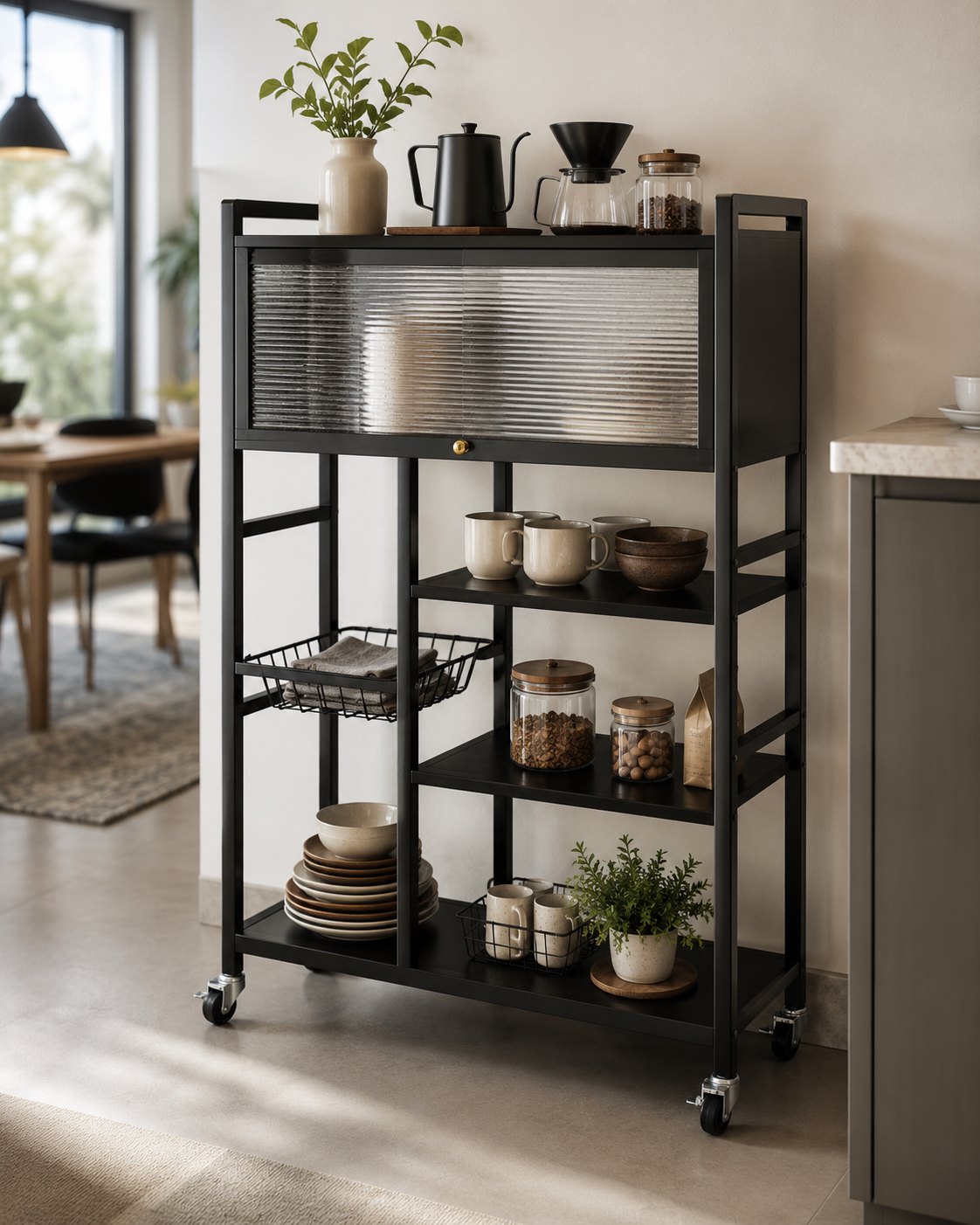 Estante Organizador Multiuso de Cocina con Gabinete y Ruedas - Imagen 4