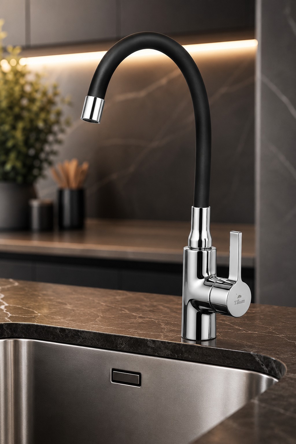 Monomando Llave Grifo Con Cuello Flexible Para Lavaplatos Marca Taumm Color Negro - Imagen 4