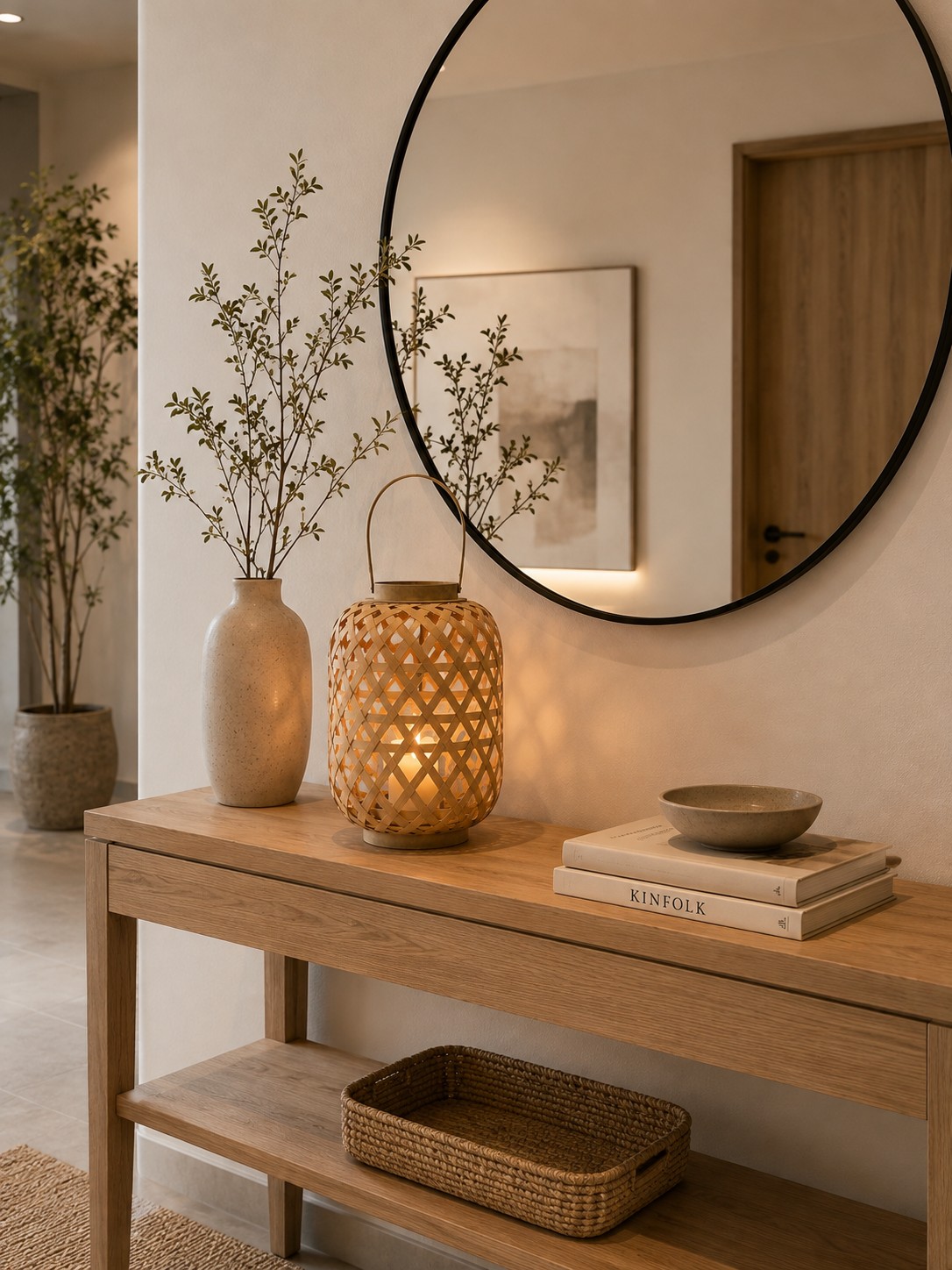 Farol Decorativo Cilíndrico de Bambú con Asa y Porta Velas 25cm Natural - Imagen 7