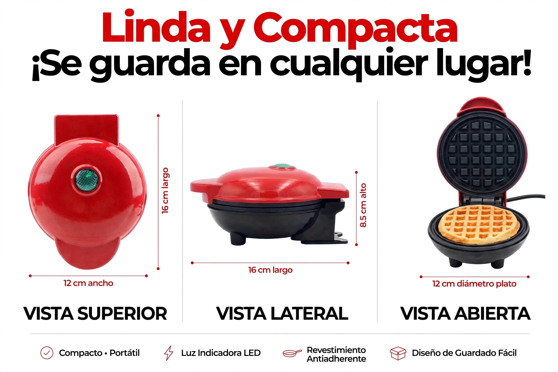 Mini Máquina Waflera Eléctrica 350w Antiadherente - Imagen 7