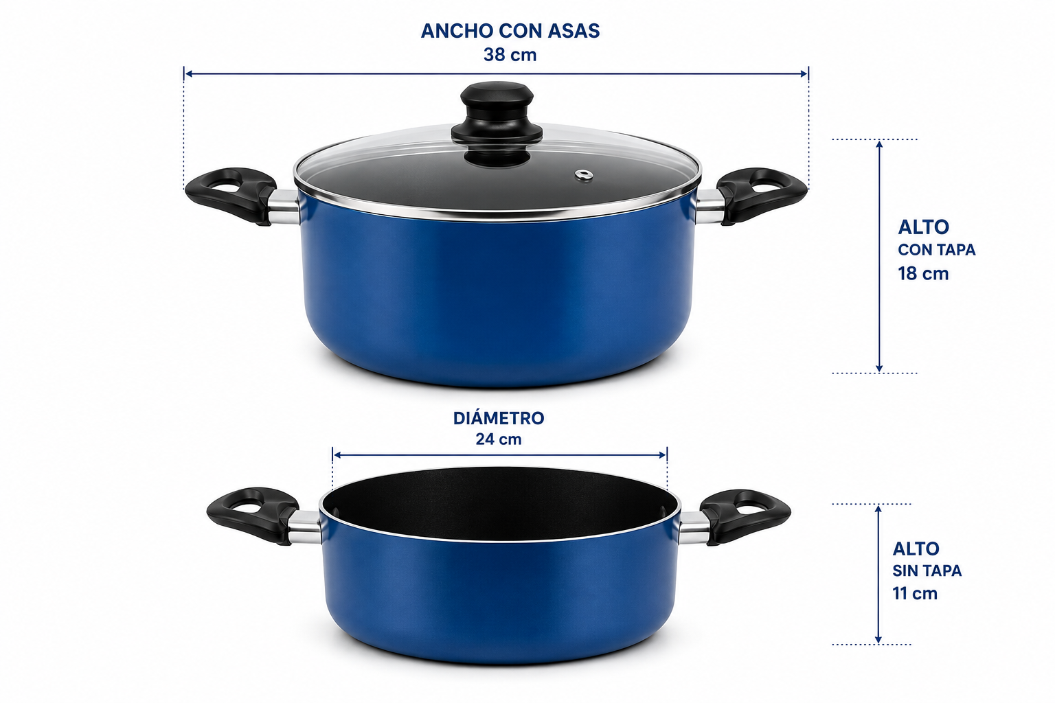 Olla Cacerola Antiadherente 24 cm 5 Litros Modelo Royal Blue Marca Vitta - Imagen 8