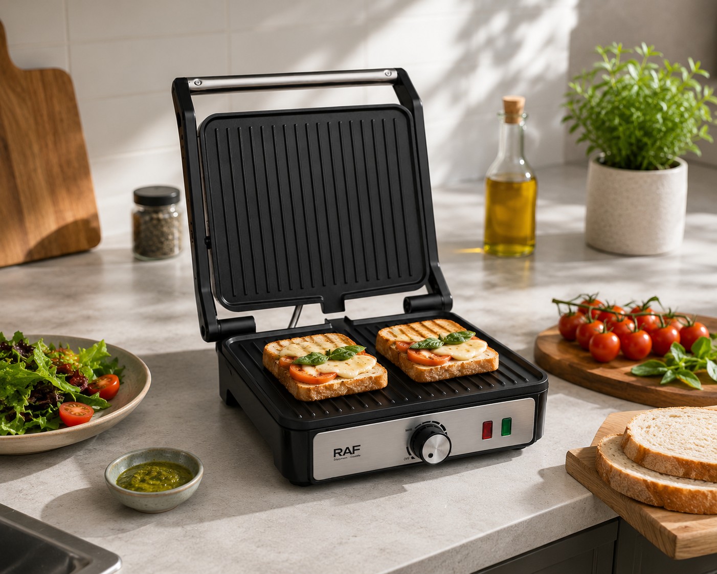Tostador Panini Plancha Parrillera 2000W Con Grill - Imagen 6
