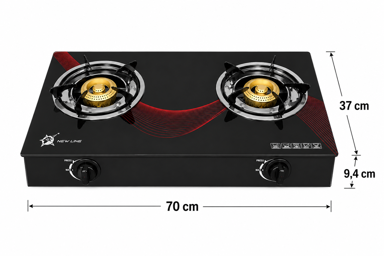 Cocina A Gas Con 2 Platos Vidrio Templado Marca New Line - Imagen 7