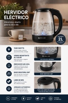 Hervidor Electrico de vidrio Capacidad de 2 litros 1500w New line