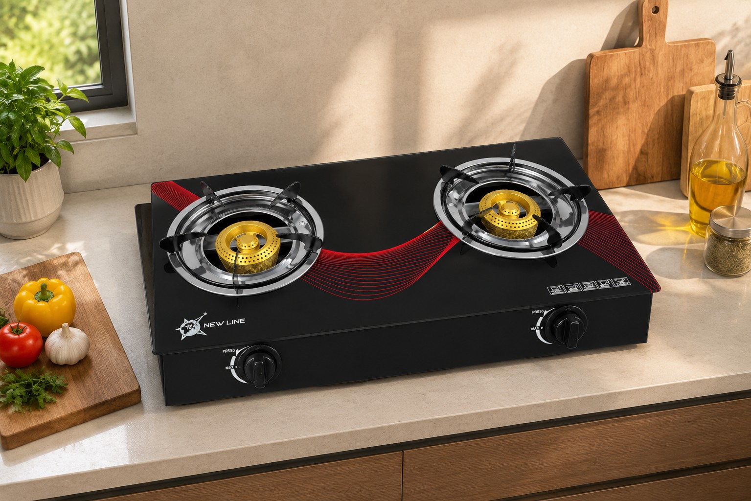 Cocina A Gas Con 2 Platos Vidrio Templado Marca New Line - Imagen 3