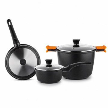 Bateria De Cocina Juego de Ollas 5 Piezas Aluminio Forjado Modelo Therma Orange Marca Marmicoc