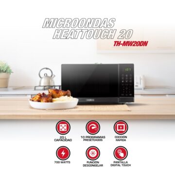 Microondas Digital Thomas TH-MW20DN HeatTouch 20 Litros 700W Microondas de Mesa Pantalla Touch 10 Niveles de Potencia Programas Automáticos Descongelado Cavidad EasyClean
