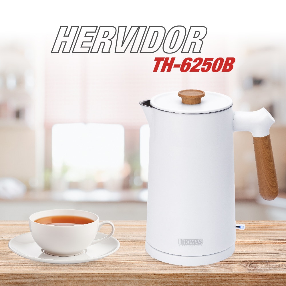 Hervidor Eléctrico Thomas TH-6250B Cool Touch 1,7 Litros 2200W Tetera Jarro Eléctrico Diseño Nórdico Wood Texture Exterior Frío al Tacto Interior Acero Inoxidable